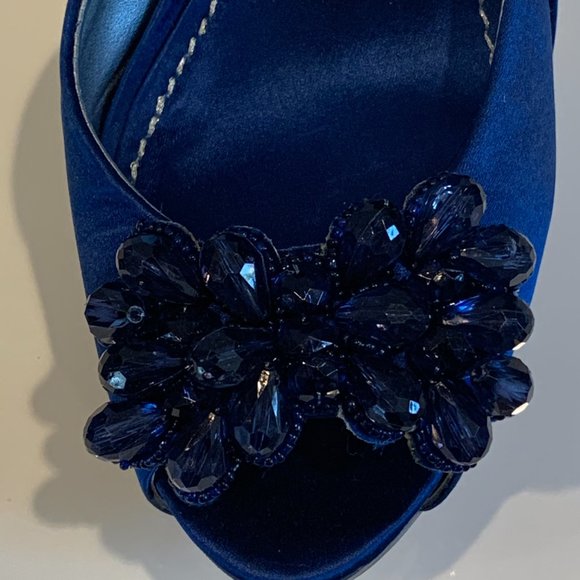 NWT Nine West Gorgeous Blue Peep Toe Platform Pumps in original box, size 10 M - Picture 4 of 15